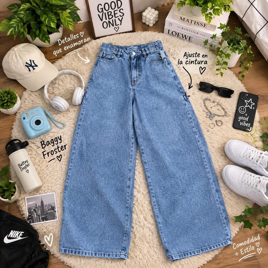 Jean baggy azul claro de Oasis con accesorios